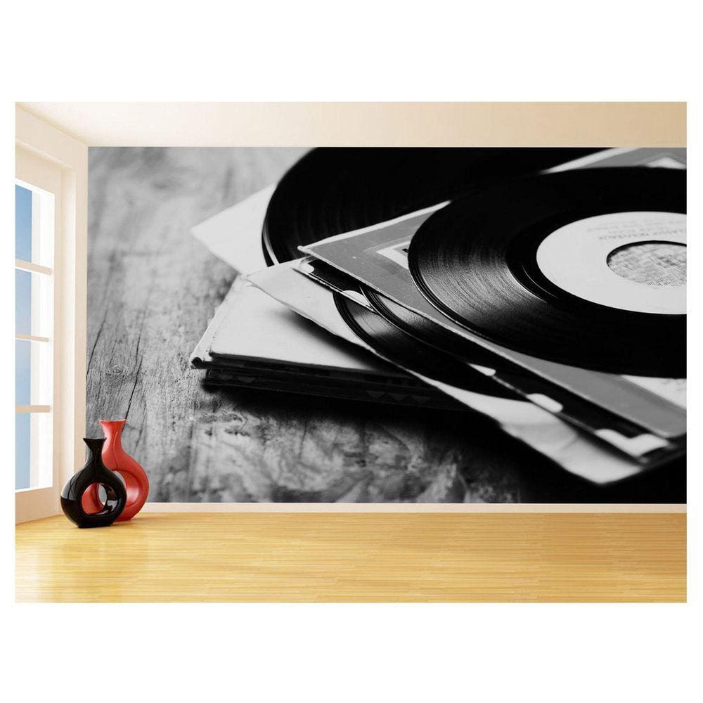 Papel De Parede 3D Musica Vinil Antigos Retrô 3,5M Mus64