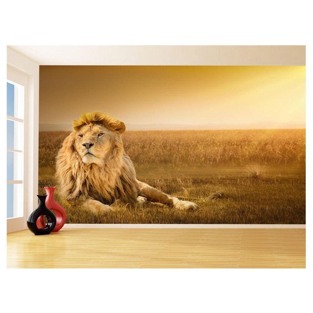 Papel De Parede 3D Animais Leão Rosto Rei Olhar 3,5M Anm449