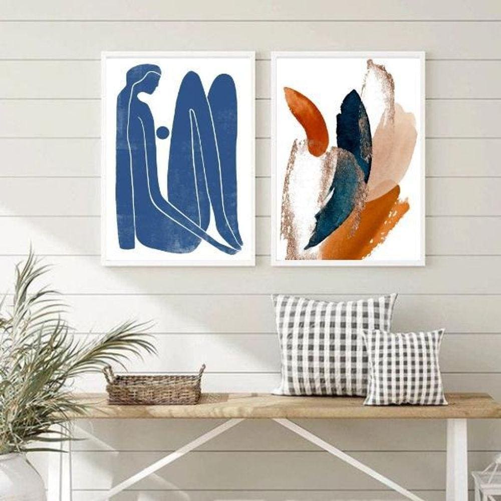 Quadros Arte Moderna Azul Terracota 45x34cm - Moldura Branca