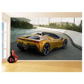 Papel De Parede 3D Carro Ferrari Amarela Pista 3,5M Car142