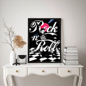 Quadro Elvis Rock`n Roll 24x18cm com Vidro e Moldura Branca