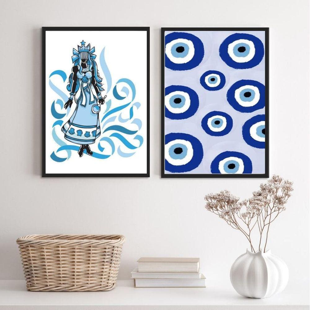 Conjunto Quadros Oxum Olho Grego 45x34cm - Vidro, Madeira