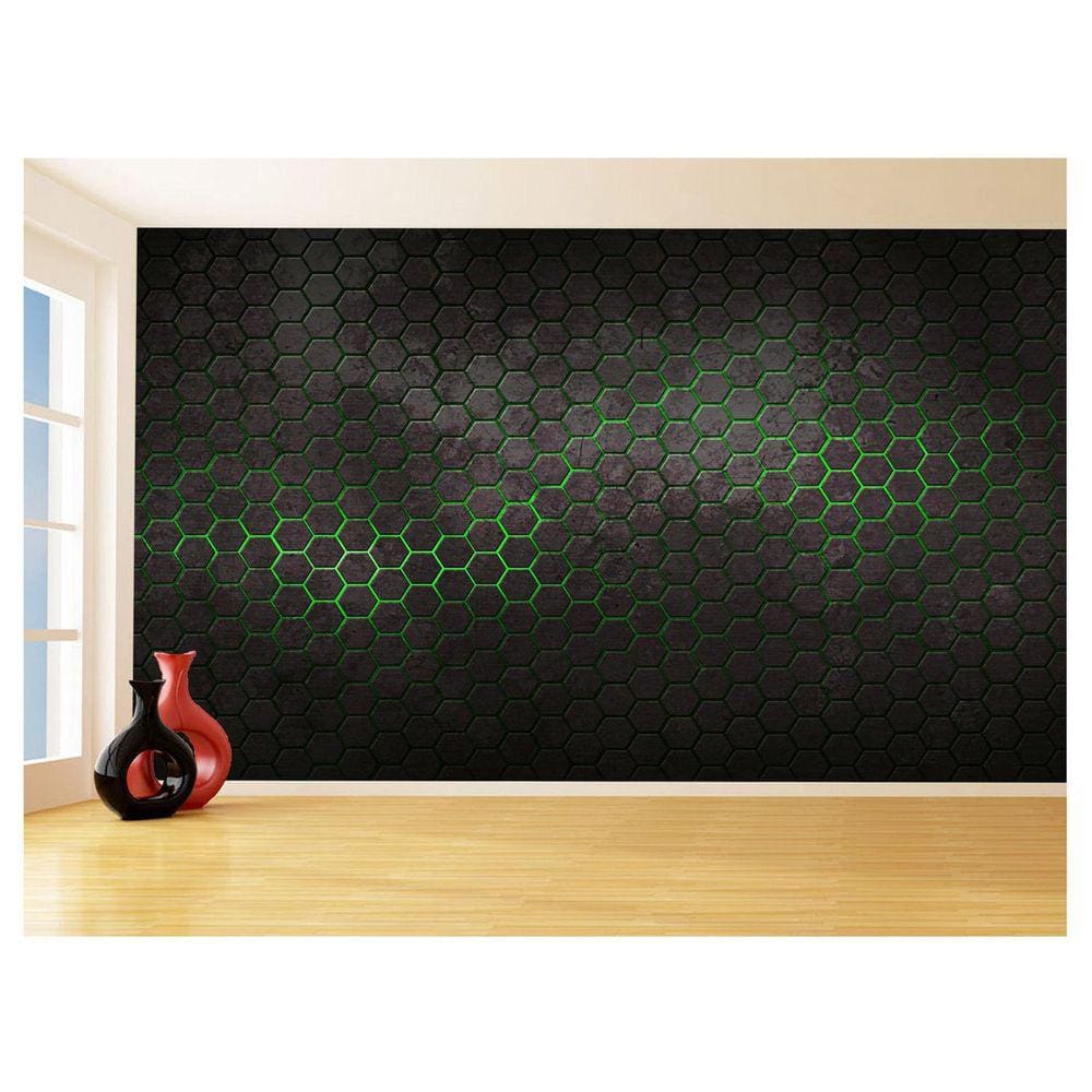 Papel De Parede 3D Hexágonos Moderno Gamer Verde 3,5M Txt43