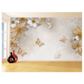 Papel De Parede 3D Floral Textura Sala Flores 3,5M Xfl300