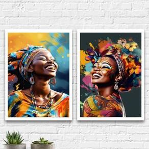 Quadros Decorativos Mulheres Afro 45x34cm - Madeira Preta