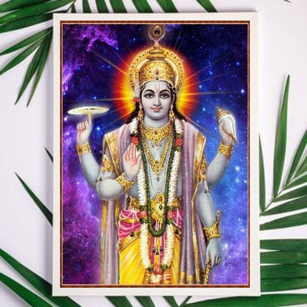 Quadro Indiano Vishnu 24x18cm - Vidro e Moldura Preta
