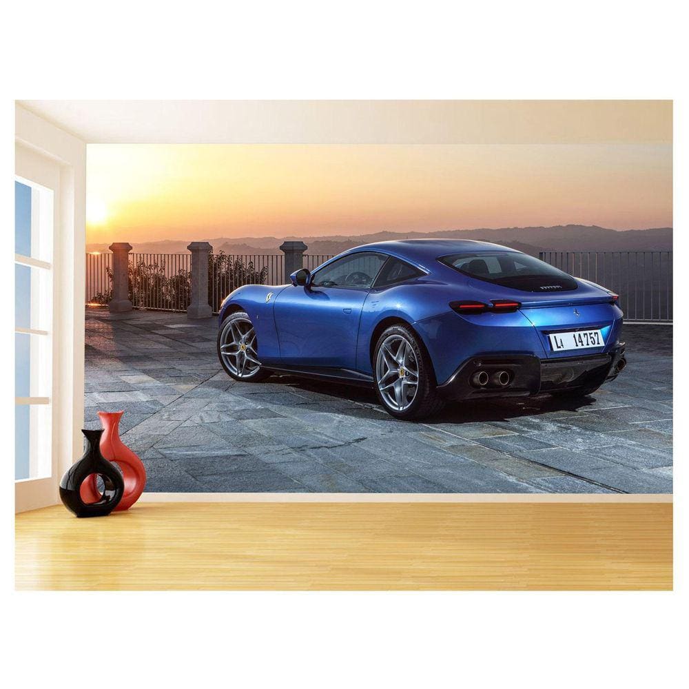 Papel De Parede 3D Carro Ferrari Azul Escuro 3,5M Car141