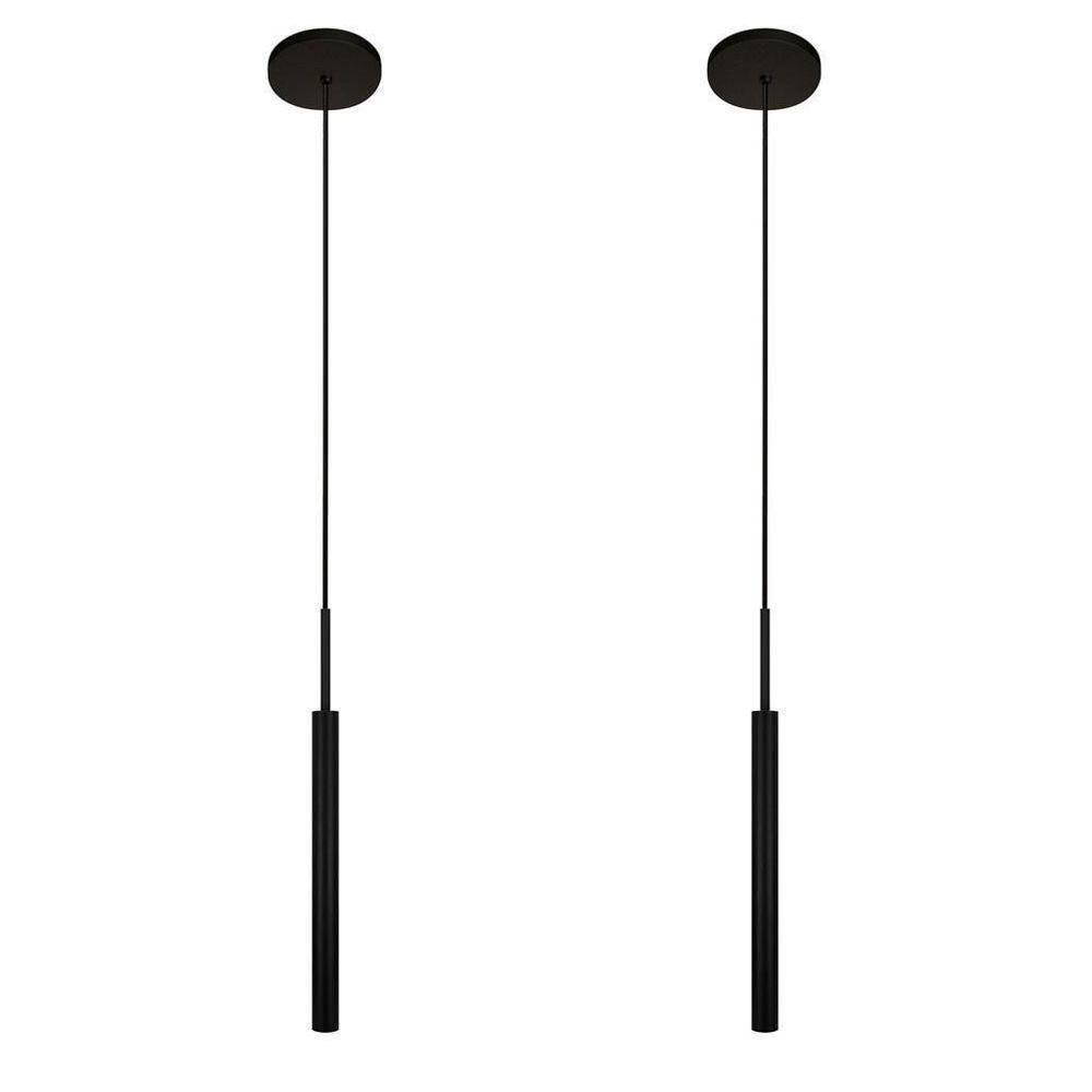 Kit 2 Luminárias Teto Tubo Pendente Sala Quarto Preto 40Cm