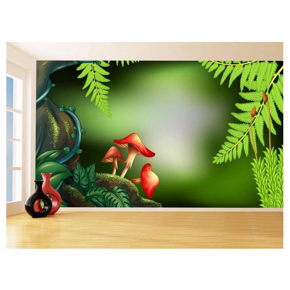 Papel De Parede 3D Floresta Encantada Cogumelo 3,5M Xna218