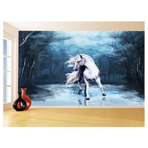 Papel De Parede 3D Animais Unicórnio Floresta 3,5M Anm361