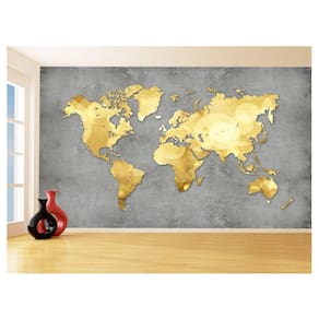 Papel De Parede 3D Mapa Mundi Concreto Dourado 3,5M Nmu30