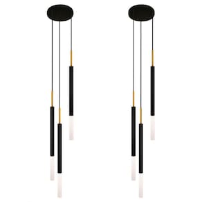 Kit 2 Luminárias Teto Tubo Triplo Difusor Sala Preto Dourado