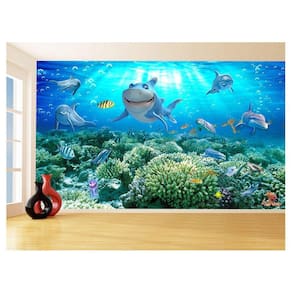 Papel De Parede 3D Fundo Do Mar Tubarão Kids 3,5M Fm121