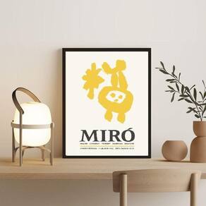 Quadro Abstrato Amarelo Poster Miró 45x34cm - com Vidro