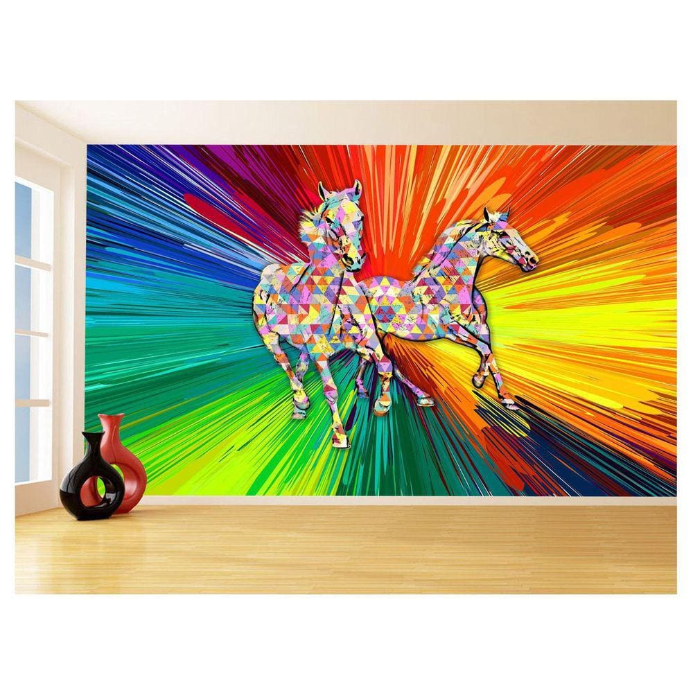 Papel De Parede Animais Pop Art Cavalos Cores 3,5M Pxa355