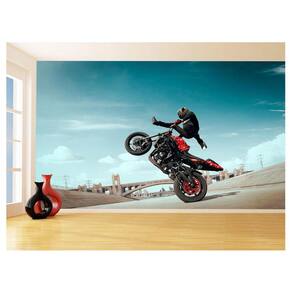 Papel De Parede 3D Moto Grau Empinando Manobra 3,5M Bkm30