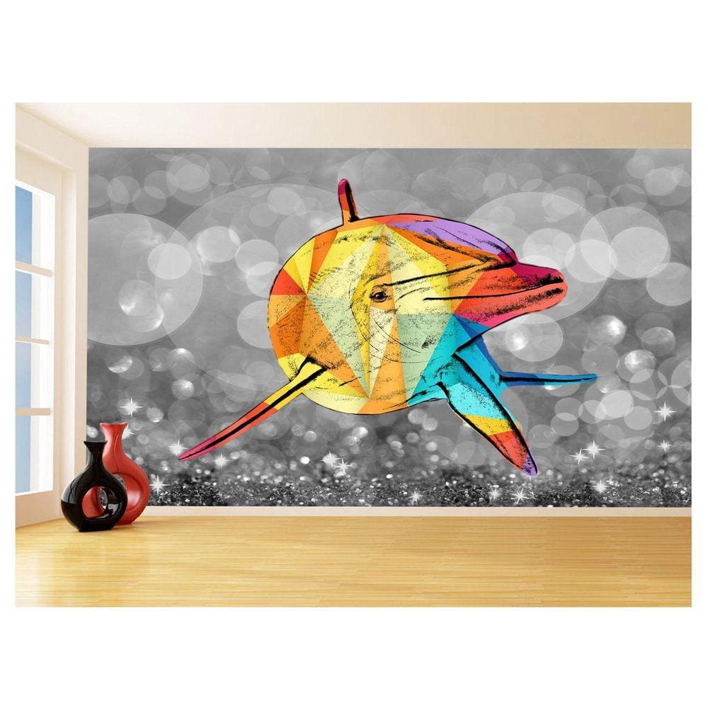 Papel De Parede 3D Animais Pop Art Golfinho Cor 3,5M Pxa299