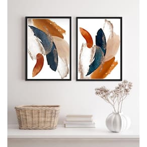 Quadros Abstratos Azul Terracota 24x18cm - com Vidro