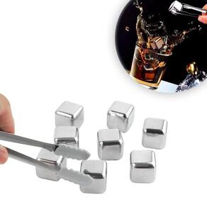 Cubos De Gelo Aço Inox Metal Com Pegador Drinks Kit Com 8 Un
