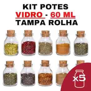 Kit 5 Potes De Vidro Com Rolha 60Ml - Porta Temperos