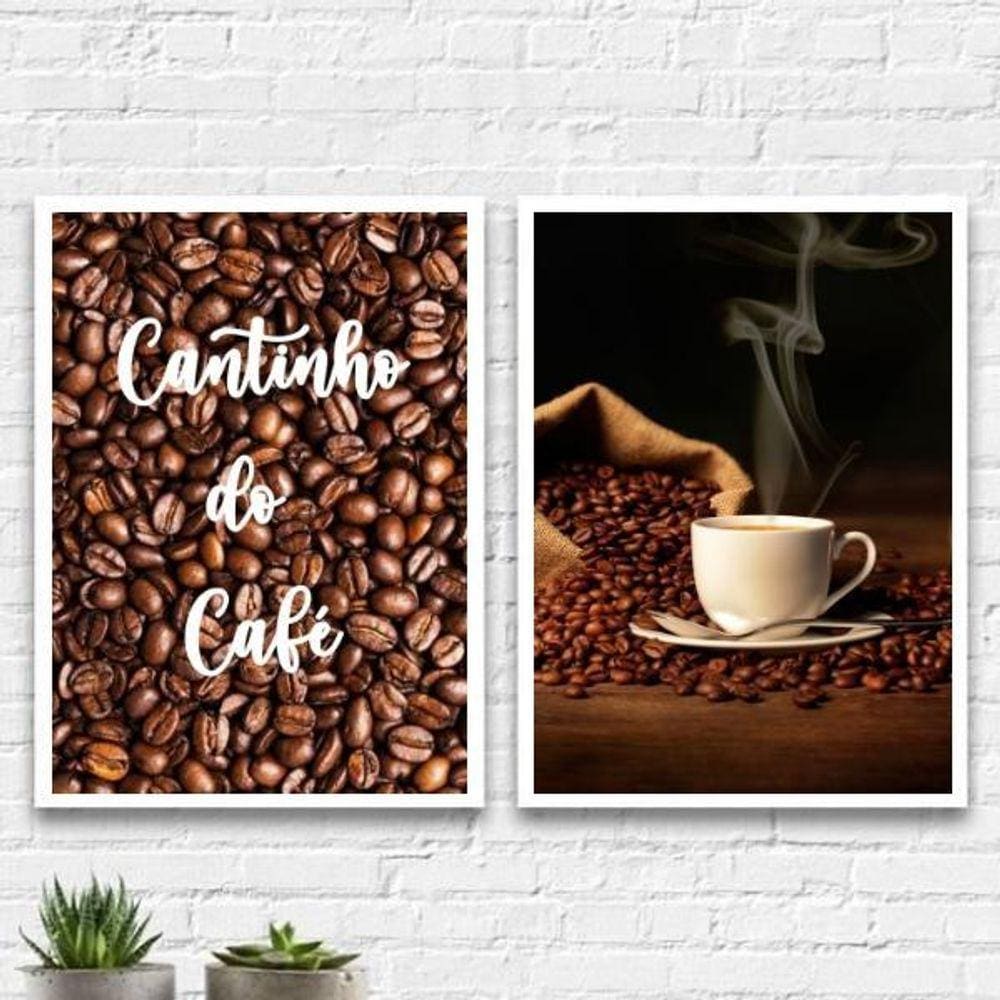 Kit 2 Quadros Cantinho Do Café Fotografia 33X24Cm Preta