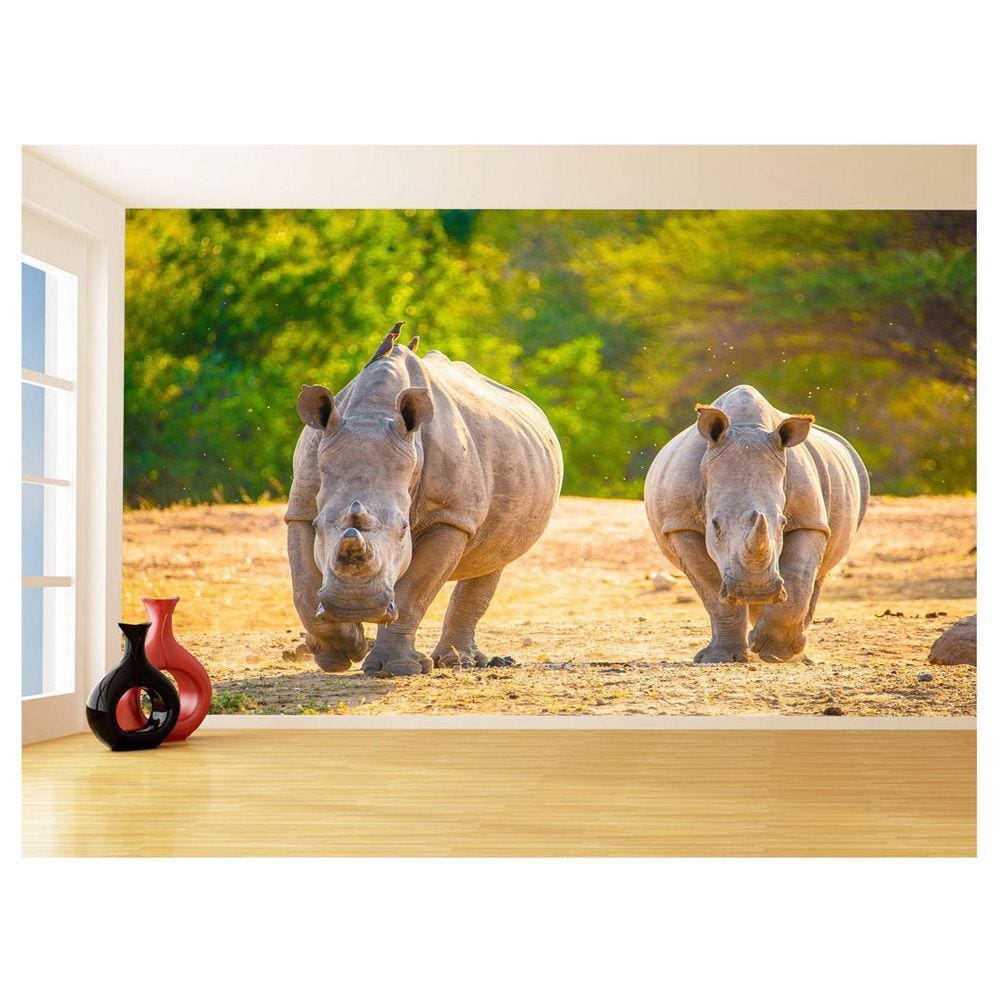 Papel De Parede 3D Animais Casal Rinocerontes 3,5M Anm548