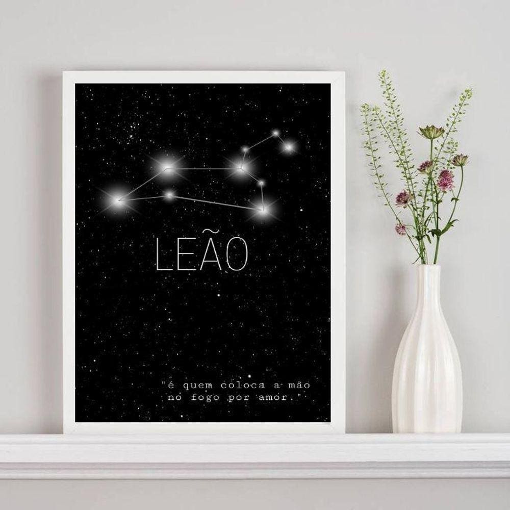 Quadro Decorativo Constelação Leão 24x18cm - Moldura Branca