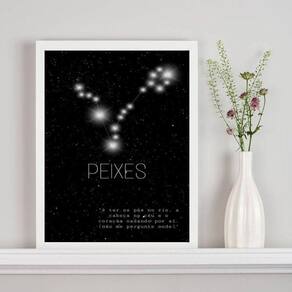 Quadro Decorativo Constelação Peixes 33x24cm - Vidro e Moldura Branca