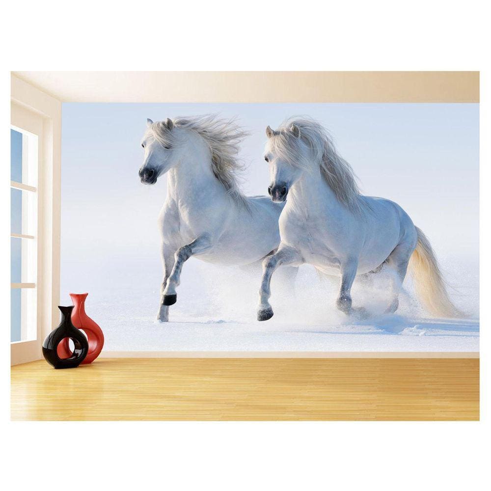 Papel De Parede Animais Casal Cavalos Fazenda 3,5M Anm327