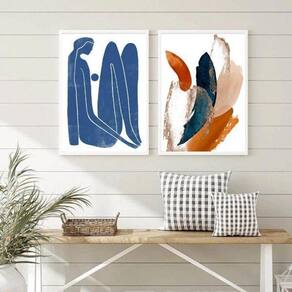 Quadros Arte Moderna Azul Terracota 45x34cm - Com Vidro