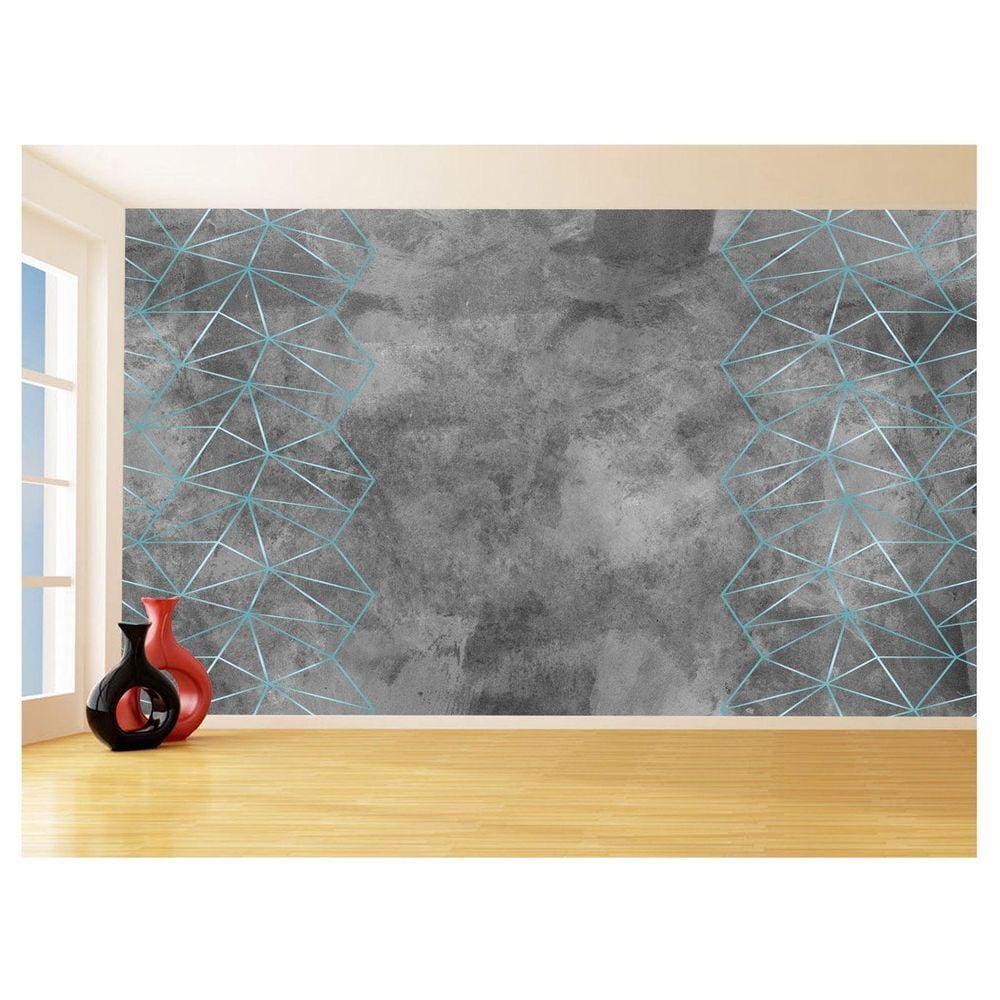 Papel De Parede Concreto Linhas Azul Turquesa 3,5M Kkt333