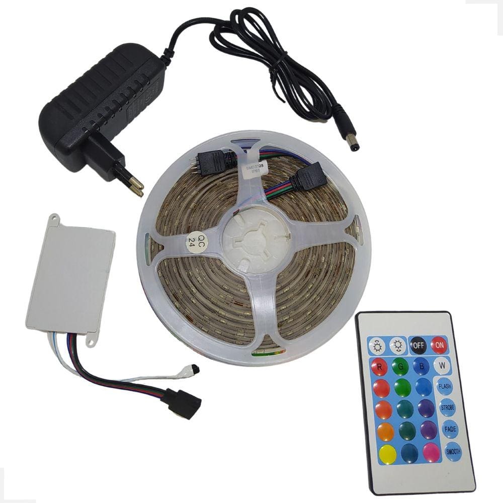Fita Led Multicolorida Rgb 5mts 3528 C/fonte Bivolt Ecooda