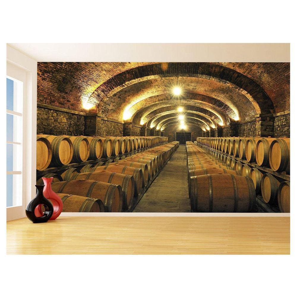 Papel De Parede 3D Alimentos Vinho Tonel Barril 3,5M Al471