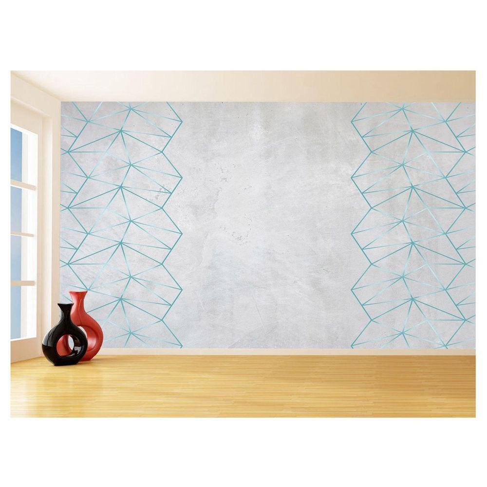 Papel De Parede Concreto Linhas Azul Turquesa 3,5M Kkt309