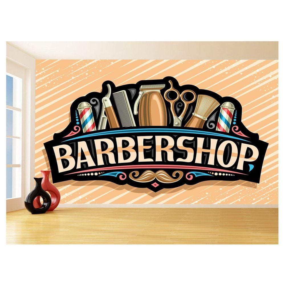 Papel De Parede 3D Barbearia Barber Shop Logo 3,5M Brb38