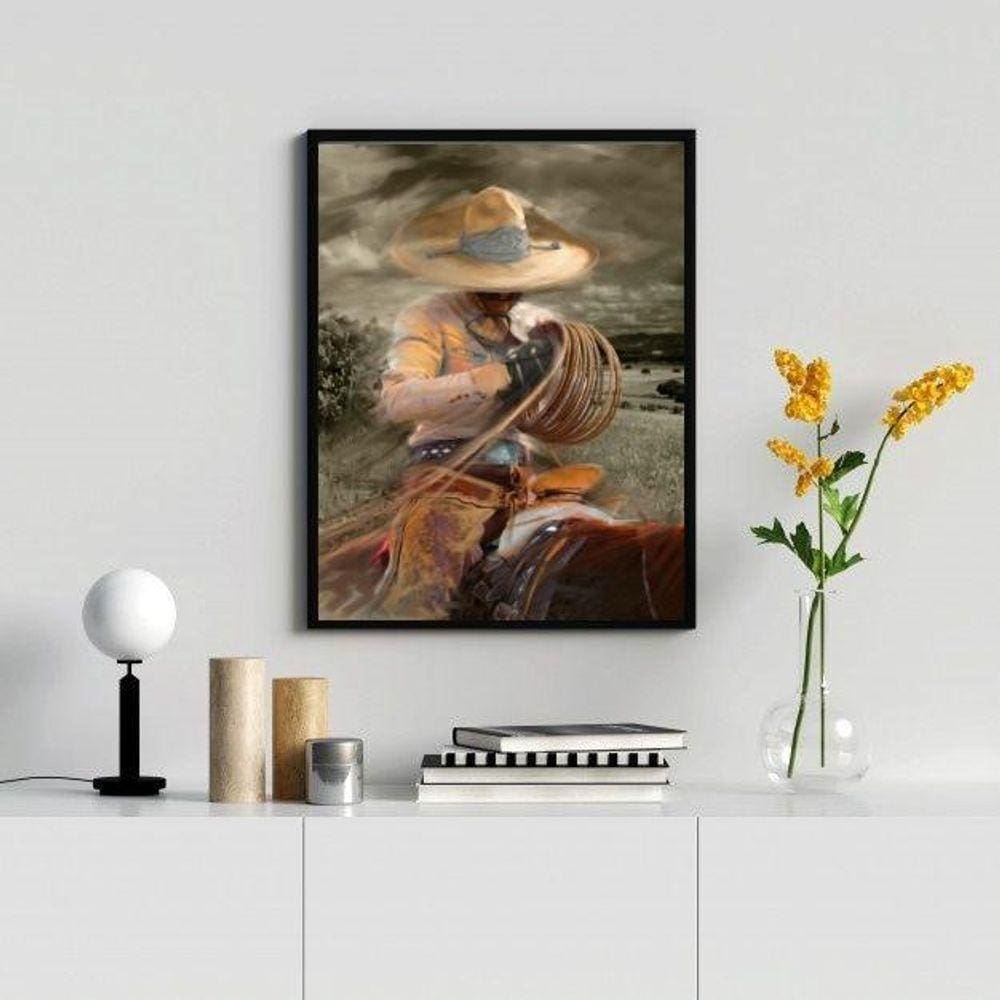 Quadro Boiadeiro Decorativo 24x18cm Moldura Branca