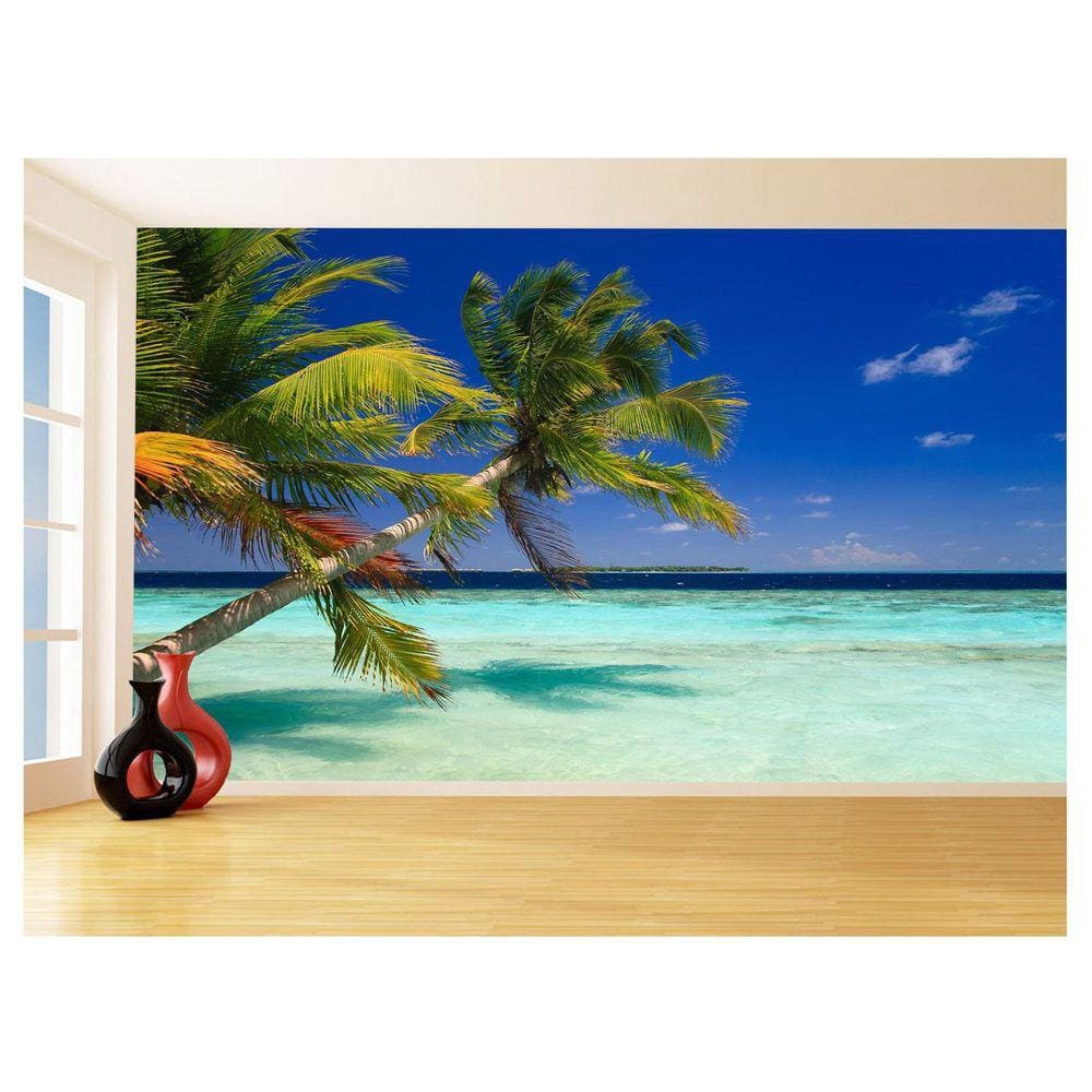 Papel De Parede Coqueiros Praia Mar Azul Água 3,5M Npr268
