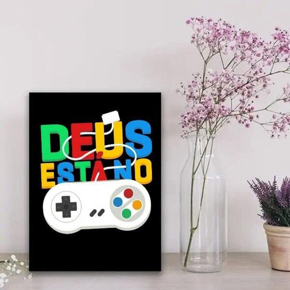 Quadro Gamer Deus no Controle 24x18cm - Decoração