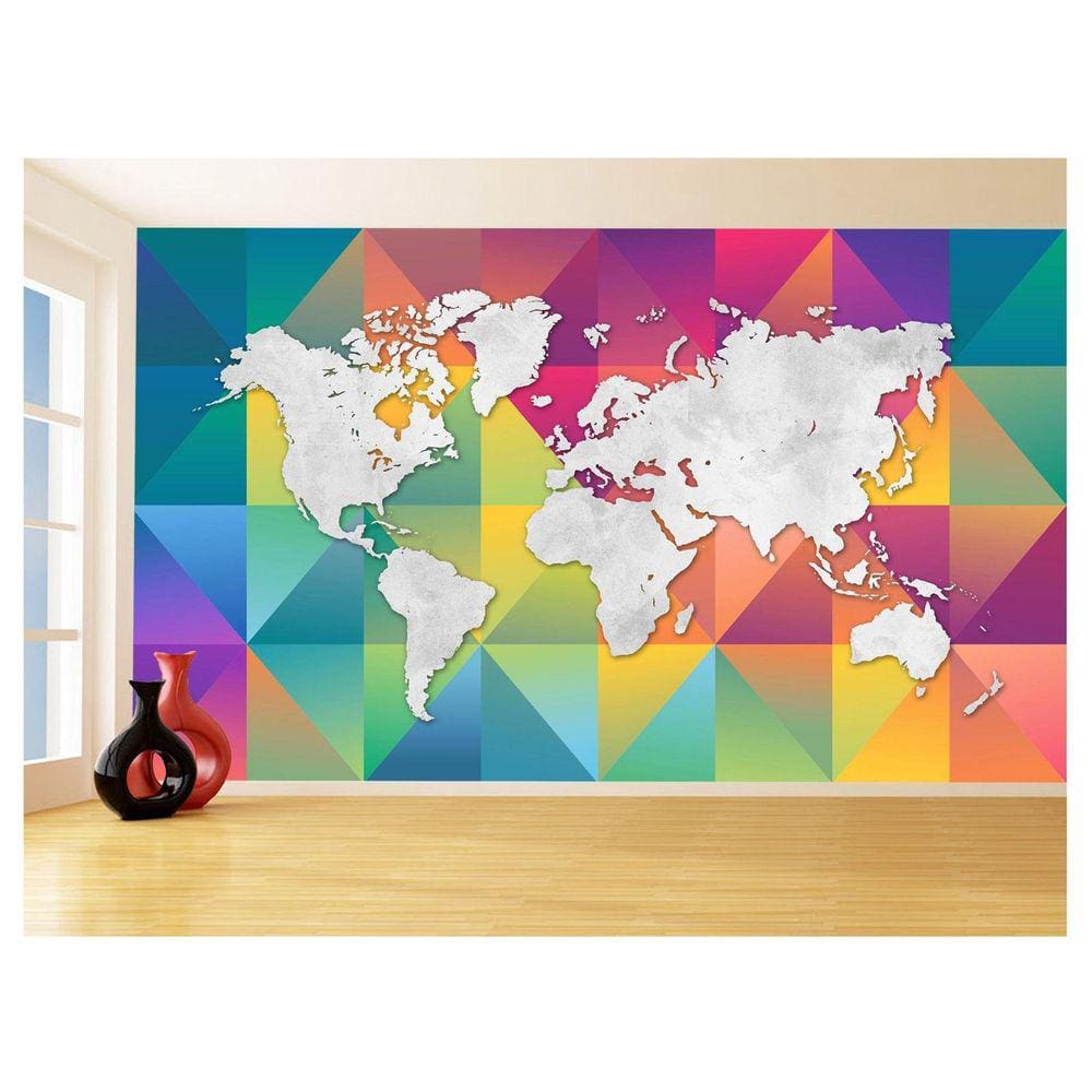 Papel De Parede Mapa Mundi Concreto Arte Cores 3,5M Nmu55