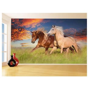 Papel De Parede Animais Casal Cavalos Fazenda 3,5M Anm314