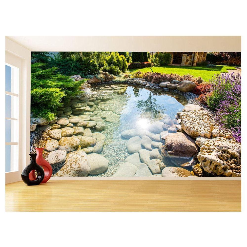 Papel De Parede Jardim Rio Flores Lago Árvores 3,5M Jjp49