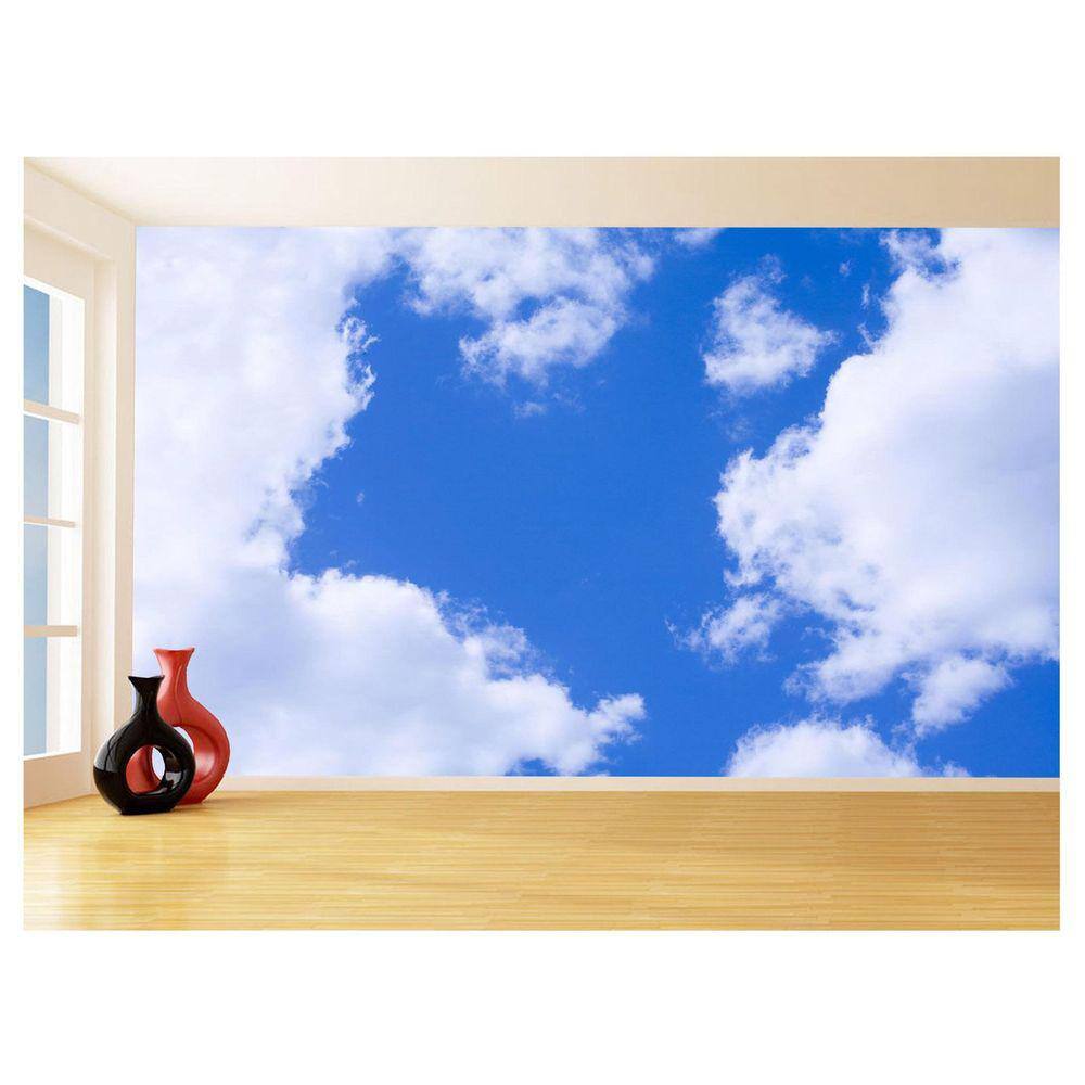 Papel De Parede 3D Paisagem Céu Azul Nuvens 3,5M Nsk109