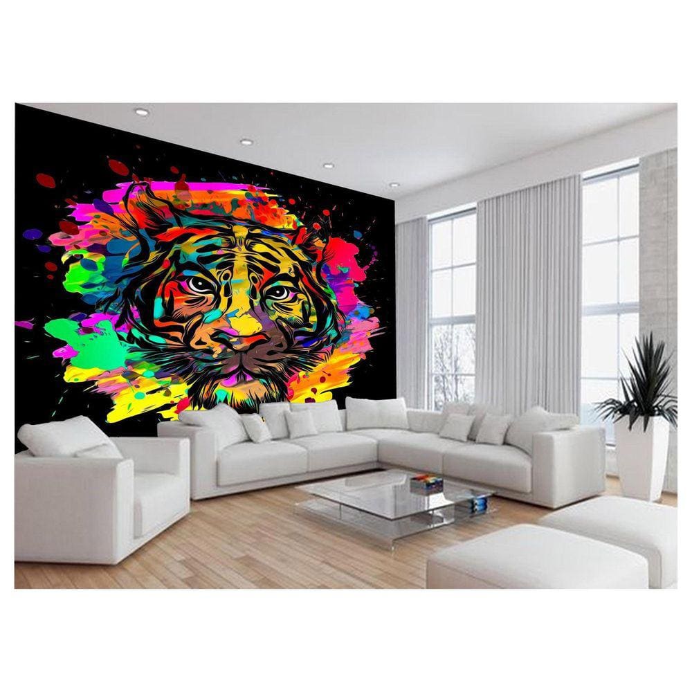 Papel De Parede 3D Animais Tigre Rosto Arte Cor 3,5M Anm563