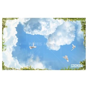 Papel De Teto Céu Azul Nuvens Moldura Impressa 3,5M Rof31