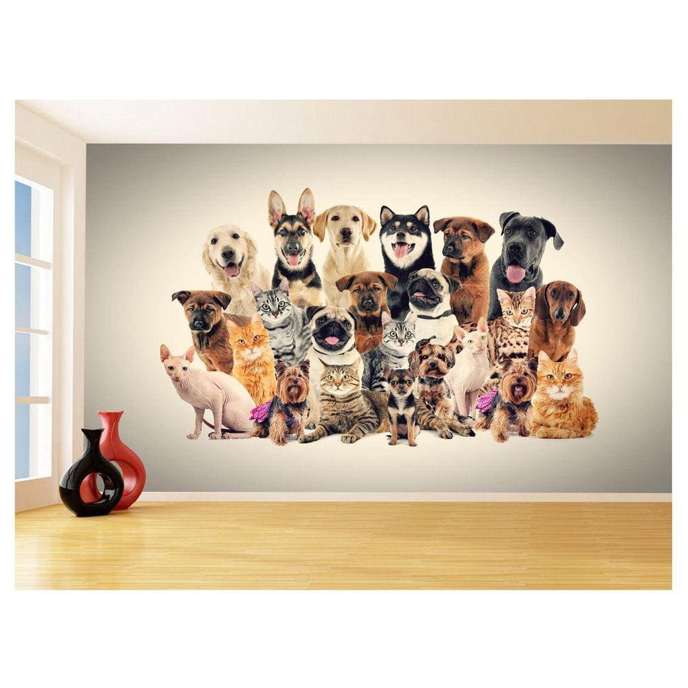 Papel De Parede 3D Animais Cão Gato Petshop 3,5M Anm428