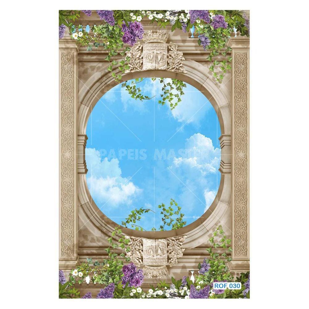 Papel De Teto Céu Azul Nuvens Moldura Impressa 3,5M Rof30
