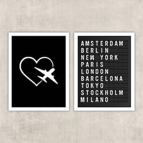 Kit 2 Quadros Travel Placa De Aeroporto 24X18Cm