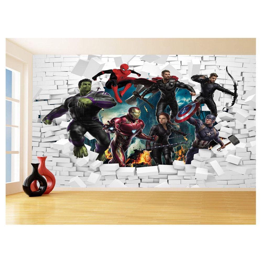 Papel De Parede 3D Vingadores Entrando Quarto 3,5M Nhma114