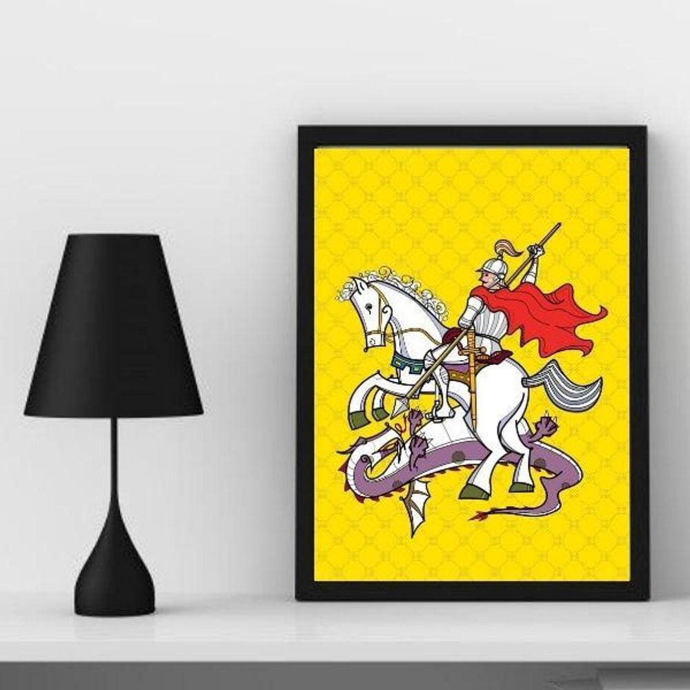Quadro São Jorge Amarelo 33x24cm - Moldura Branca