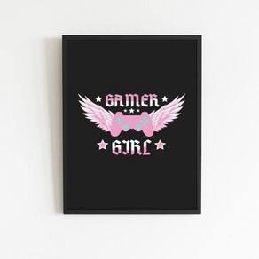 Quadro Decorativo Gamer Girl 33X24Cm - Com Vidro Preta